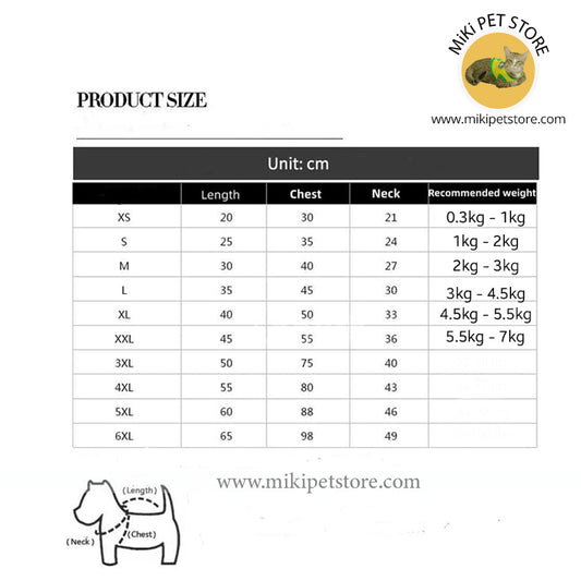 cat and dog size chart 