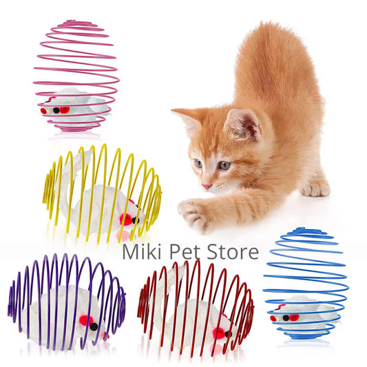 Cat Spring Balls Stretchable Interactive Cat Toys Rolling Cat Balls Colorful Playful Coils Spring Action Toy Caged Rats