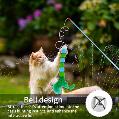 Cat Feather Wand Toys Interactive Kitten Teasers with Bell and Plush Balls