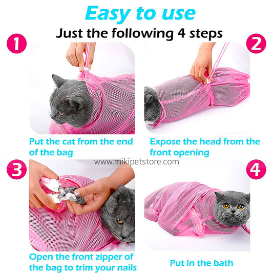 Adjustable Cat Grooming Restraint Bag - Breathable Mesh, Anti-Bite & Anti-Scratch for Bathing, Nail Trimming, Examining, and Ear Cleaning