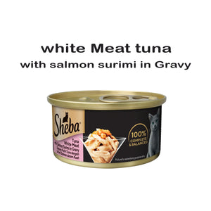 Sheba  Can Cat Wet Food White Meat Tuna with Salmon Surimi in Gravy 85gm