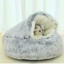 2 in 1 Winter Plush Cat Bed Round Cushion Warm Pet House