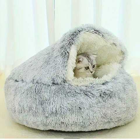 2 in 1 Winter Plush Cat Bed Round Cushion Warm Pet House
