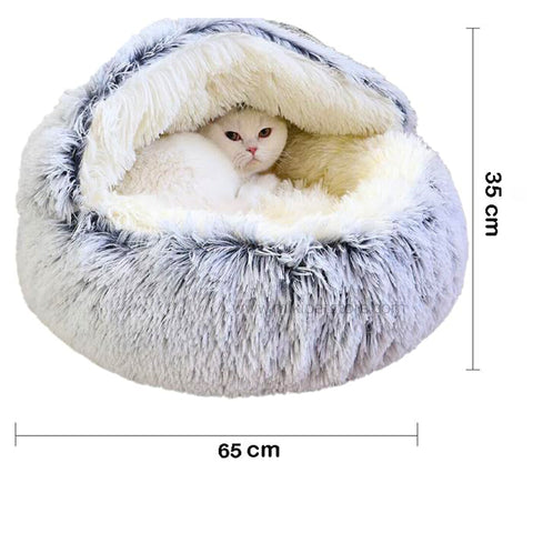 2 in 1 Winter Plush Cat Bed Round Cushion Warm Pet House