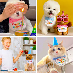 Pet Birthday Hat & Bandana Set –  for Puppies & Cats, Includes Triangle Scarf, Hat