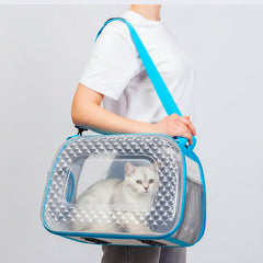 Premium Transparent Diamond-View Cat Carrier Bag – Blue