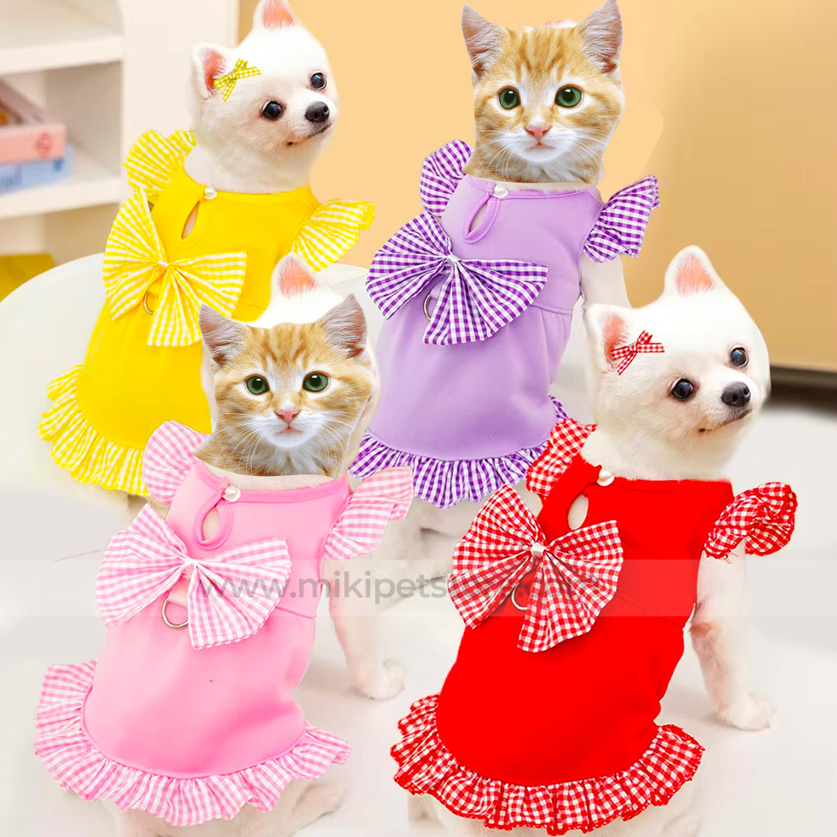 Multi-Color Bow Pet Dress – Spring/Summer Party & Birthday Skirt for Cat & Puppies