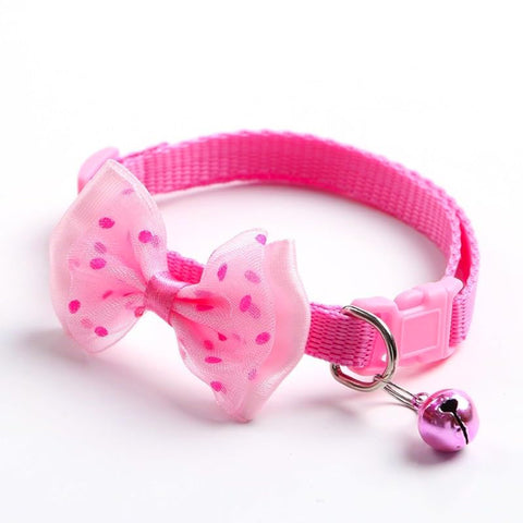 Princess Dot Bowtie Pet Collar Adjustable Ribbon Style with Bell