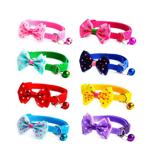 Princess Dot Bowtie Pet Collar Adjustable Ribbon Style with Bell