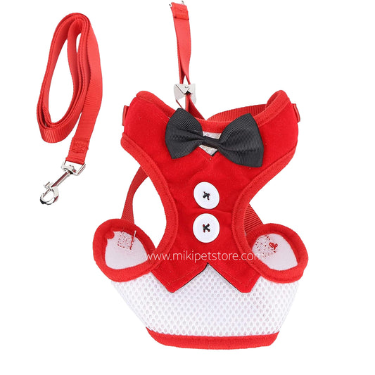 Elegant Bowtie Pet Harness – Adjustable Vest Harness with Leash for Small Dogs & Cats