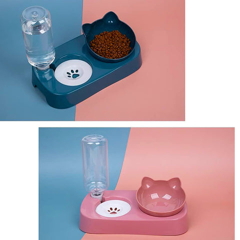 Pet Food and Water Bowl Set 15 Degree Angle Automatic Water Dispenser