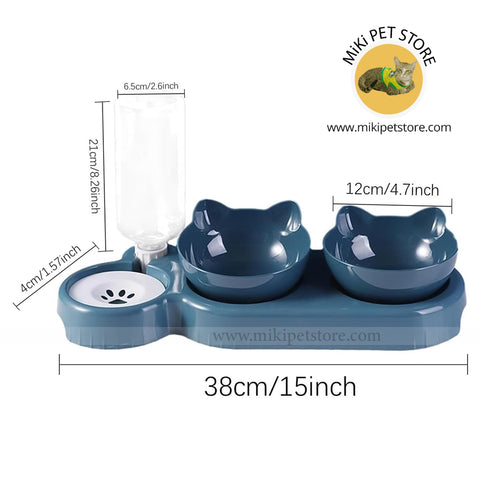 Double Cat Bowl 15 Degree Tilted Dish with Water Dispenser