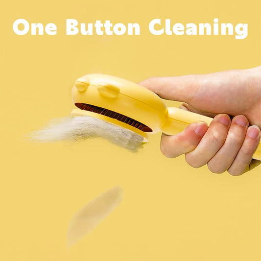 Pet owner grooming a dog & cat with soft slicker brush – detangling and removing loose fur