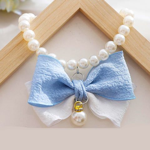 Elegant Pearl Bow Tie Cat Collar