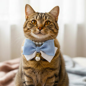 Elegant Pearl Bow Tie Cat Collar