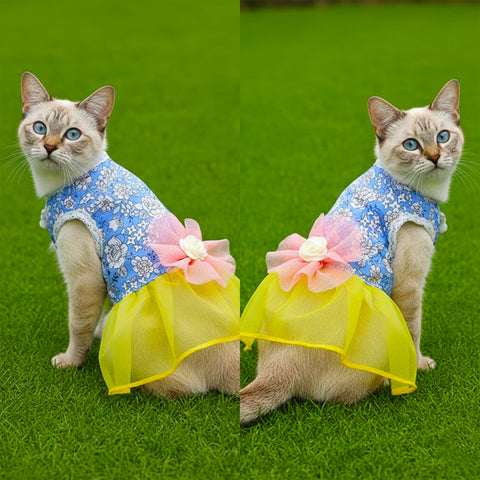 Cute Korean Dog and Cat Dresses Summer Tulle Floral Skirt