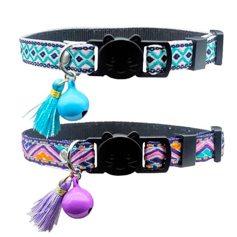 Breakaway Cat Collar Set with Tassel Aztec Geometric Patterns