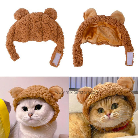 Cute Bear Shape Cat Dog Hat with Ears Pet Headwear Costume