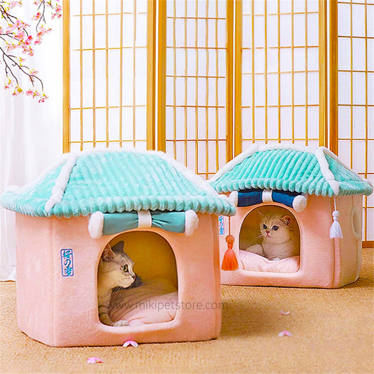 All-Season Enclosed Cat House – Removable & Washable Warm Pet Bed for Cats & Small Dogs