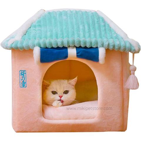 Villa Shaped Cat House Enclosed Warm Bed