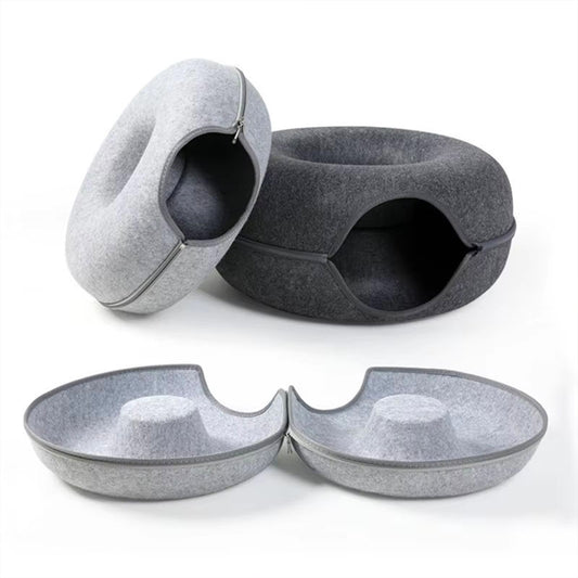 Interactive Donut Cat Bed & Felt Tunnel for Kittens Cats