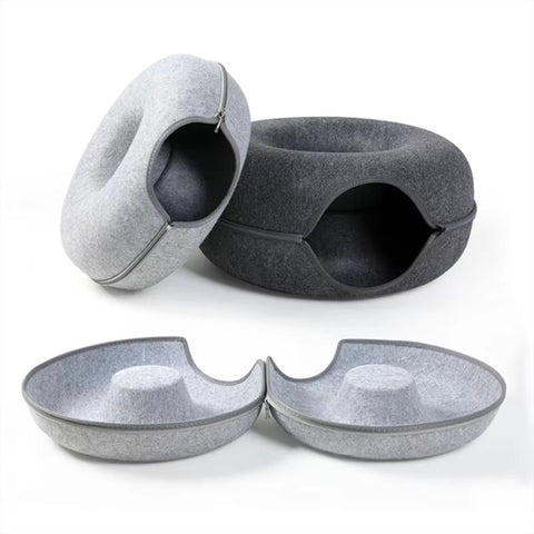 Interactive Donut Cat Bed & Felt Tunnel for Kittens Cats
