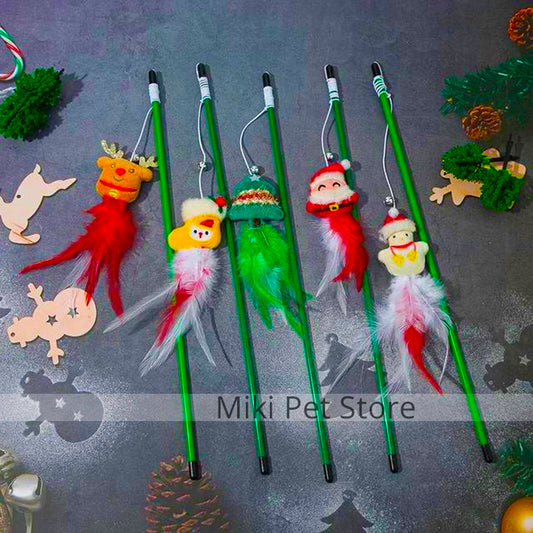 Pet Cat Teaser Toy Cartoon Interactive Christmas Pet Cat Teaser Stick Toys for Cats