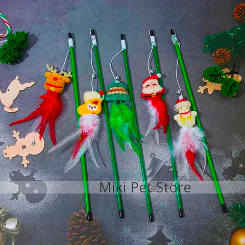 Cartoon Interactive Christmas Pet Cat Teaser Stick