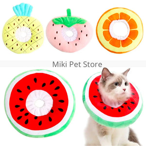 Cute Fruit Cat Recovery Collar Soft Fleece Adjustable Cone