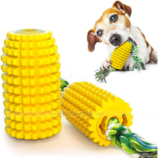 Dog Toothbrush Chew Toy – Corn Molar Stick with Rope for Dental Care and Brushing