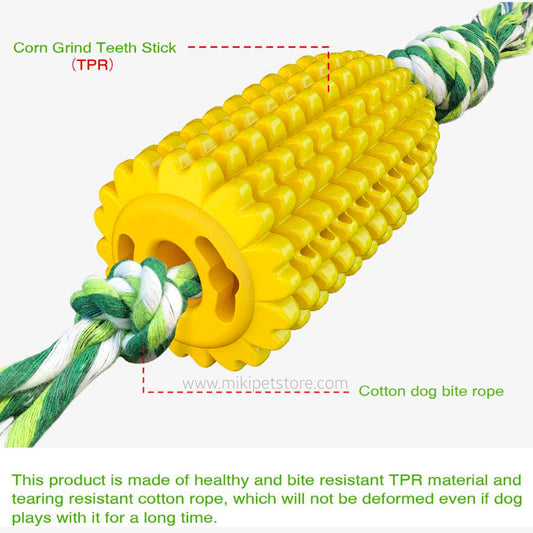 Dog Toothbrush Chew Toy – Corn Molar Stick with Rope for Dental Care and Brushing