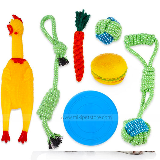 7-Piece Cartoon Animal Pet Toys Set – Durable Chew Rope for Dogs & Cats, Bite-Resistant Molar Cleaning Toys