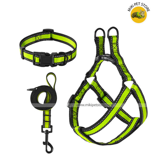 Reflective Double Adjustable Nylon Small and medium  Dog Combo Collar Leash and Harness Set