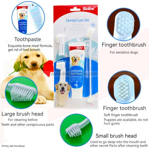 Bioline Pet Care Dog Toothpaste and Toothbrush Set Beef Flavour 100g