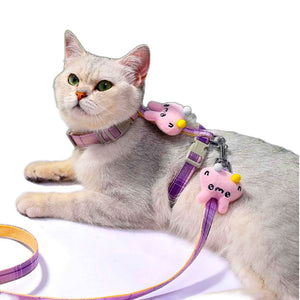Cute Plaid Cat Harness and Leash Set Adjustable Rope Style for Outdoor Travel