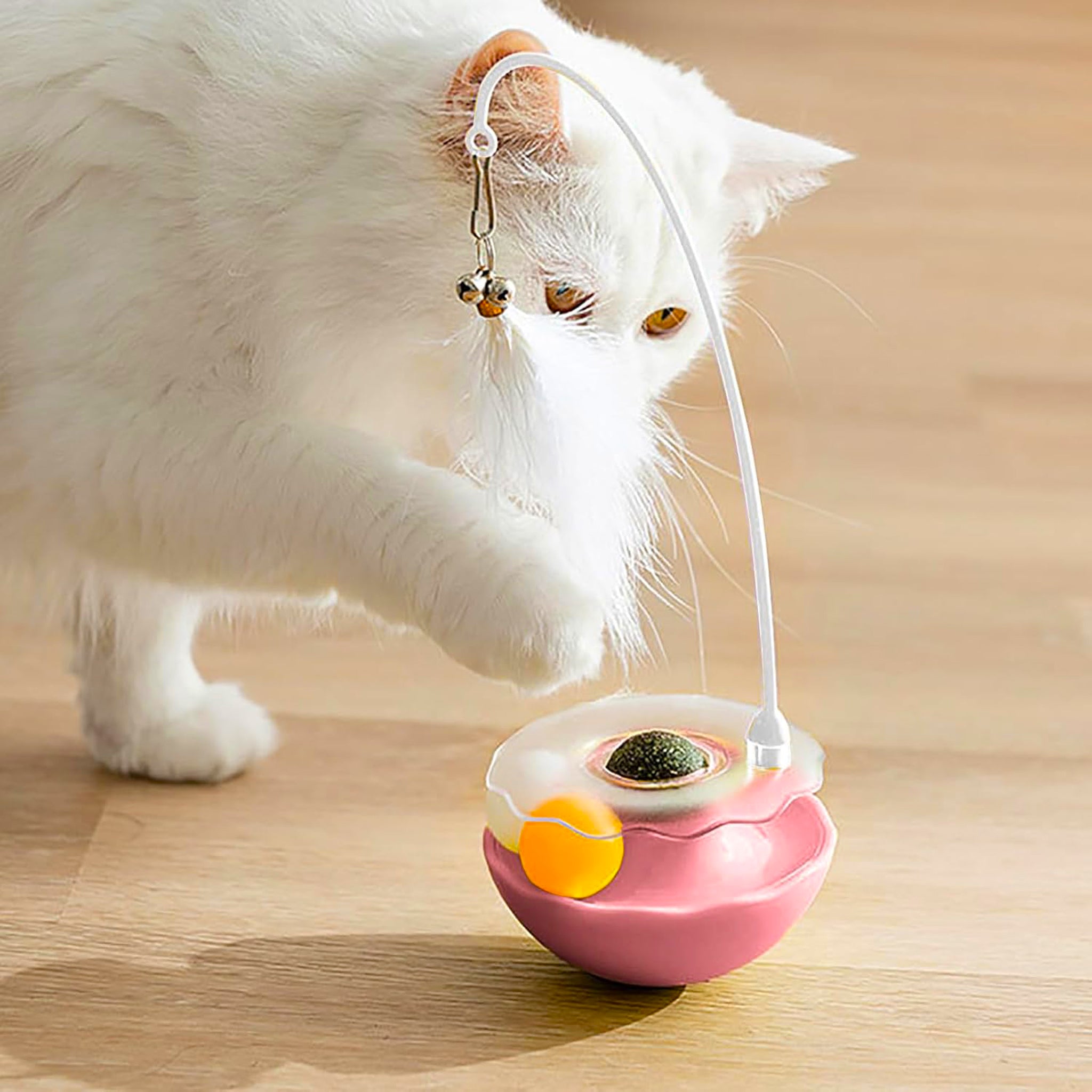 Cat Exercise Tumbler Toy Feather Teaser with Bell Track Toy for Indoor Cats