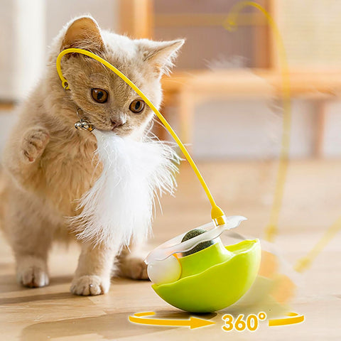Cat Exercise Tumbler Toy Feather Teaser with Bell Track Toy
