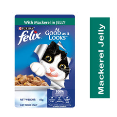 Felix Adult Mackerel in Jelly Wet Cat Food Pouch 85g