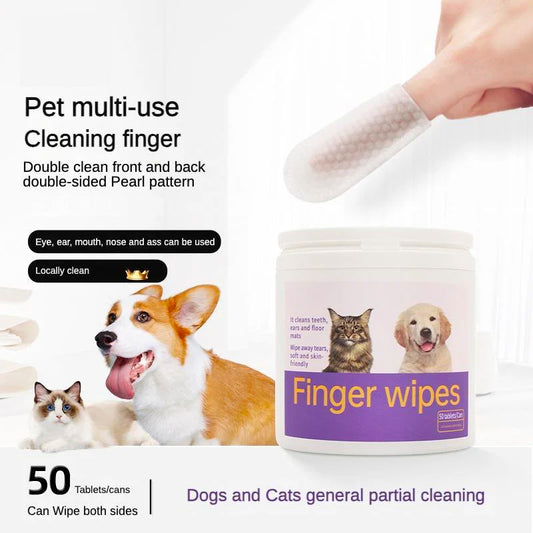 3-in-1 Pet Finger Wet Wipes For Dogs & Cats for Teeth , Eyes, Ears