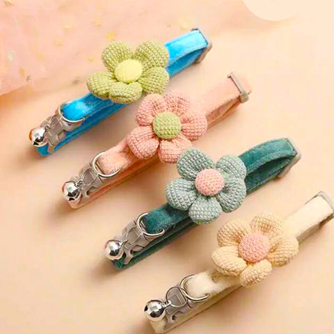 Cute Cartoon Flower Bell Collar Adjustable Pet Necklace
