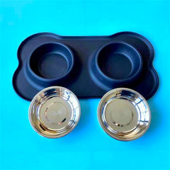 Stainless Steel Cat Puppy Water Bowls with Non Spill Skid Resistant Silicone Mat Dog& Cat Food Bowls