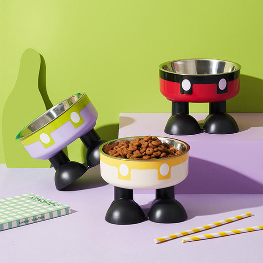 Cartoon Neck Guard Anti-Knock Plastic Cat Bowl Tall Water Bowl for Pets