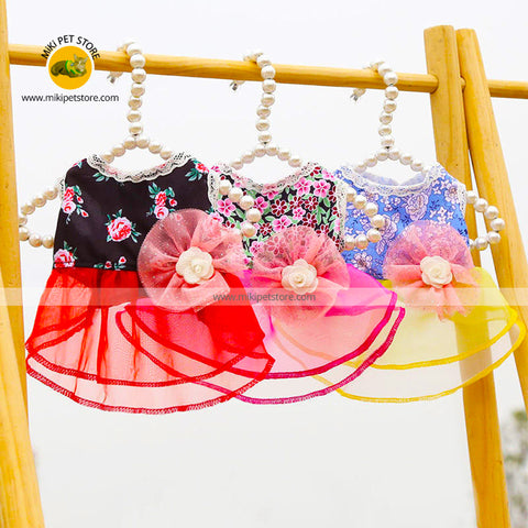 Cute Korean Dog and Cat Dresses Summer Tulle Floral Skirt