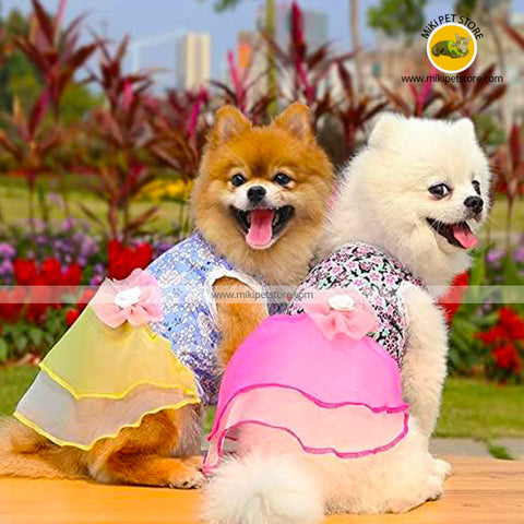 Cute Korean Dog and Cat Dresses Summer Tulle Floral Skirt