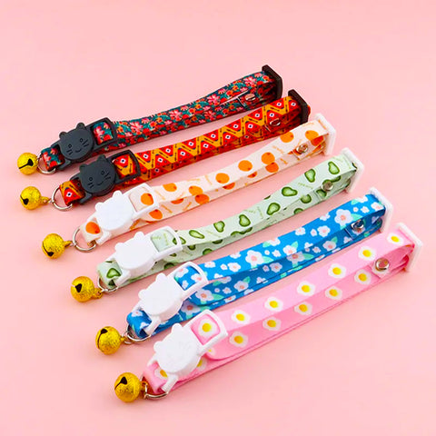 Fruit Printing Cat Collars with Bells Cute Adjustable Neck Strap