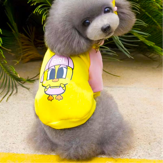 cat and puupy  yellow dress