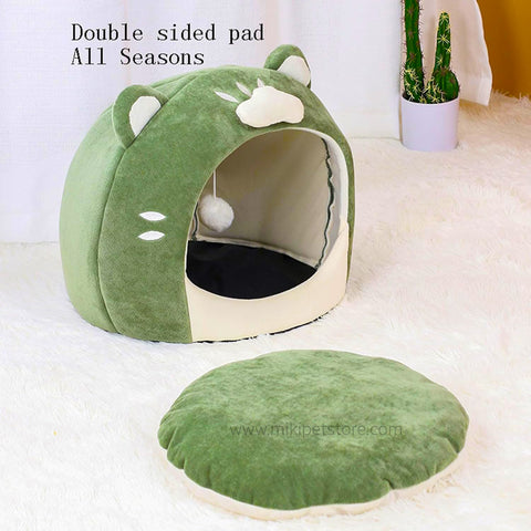 Green Cozy Pet Bed Cave and Cushion Kennel