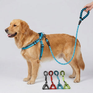 Reflective Double Adjustable Nylon Dog Combo Collar Leash and Harness Set