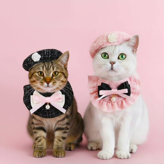 Elegant Pet Outfit  Pet Costume Set Beret Cap and Bandana
