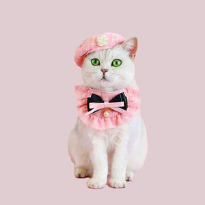Elegant Pet Outfit Pet Hat Costume Set Beret Cap and Bandana